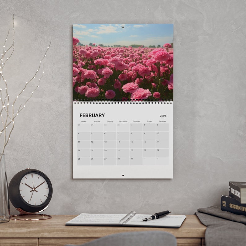 2024 Monthly Floral Calendar, 2024 Flower Wall Calendar, Floral Wall