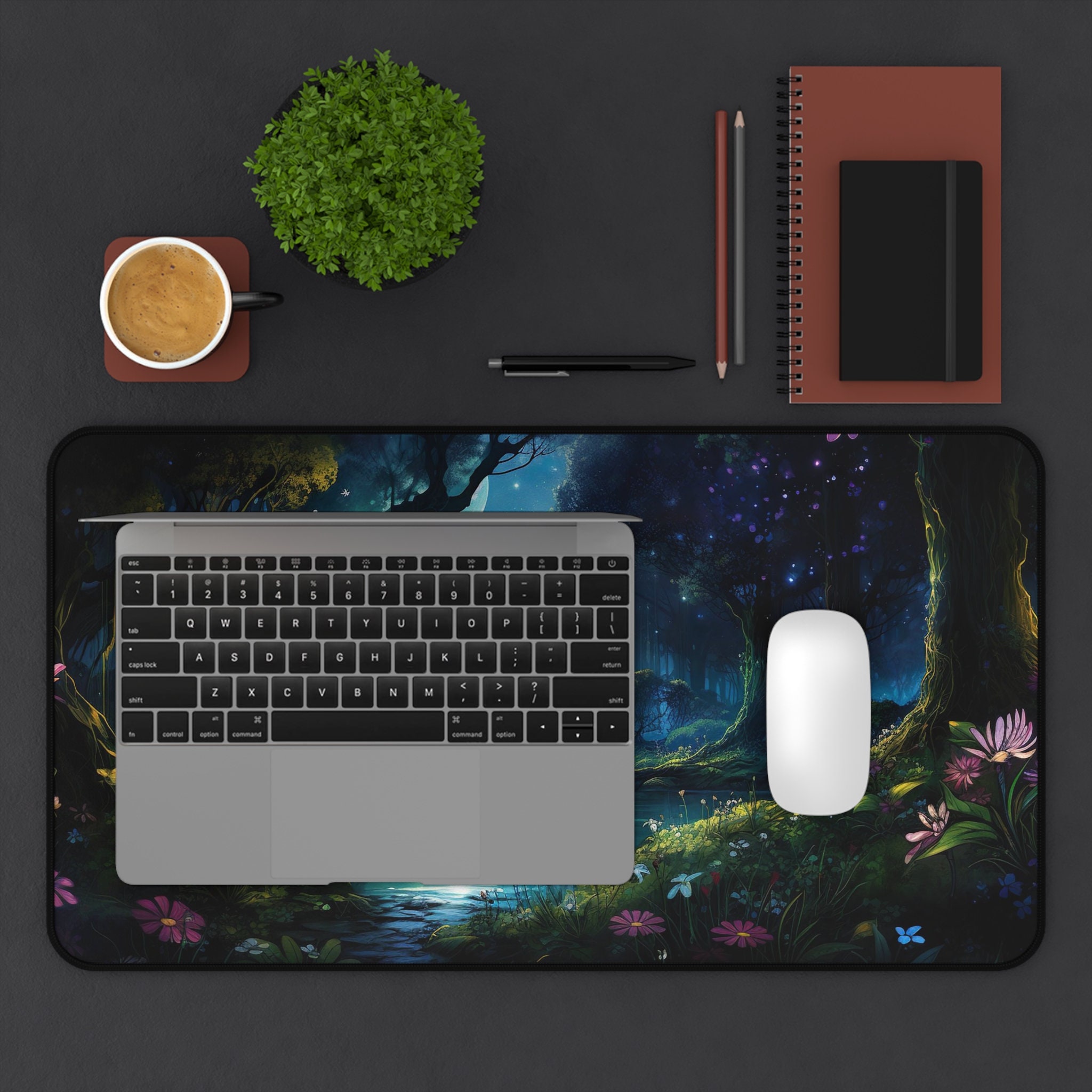 Moonlit Forest Desk Mat, Moon Desk Mat, Computer Desk Mat, Gaming Desk ...