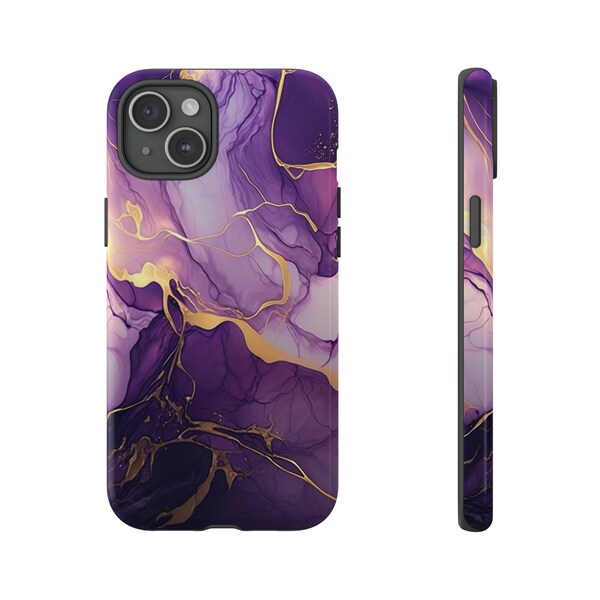 Purple Gold Marble iPhone Case, Purple Marble iPhone Case, Protective iPhone Case, Tough iPhone Case, Marble iPhone 15 Case, iPhone 14 Case