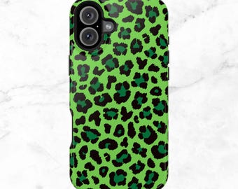 Coque de portable léopard verte MAGSAFE : coque magnétique pour iPhone