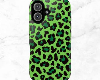 Coque de portable verte léopard : coques d'iPhone et de Samsung Galaxy à imprimé animal