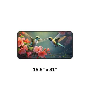 Hummingbird Desk Mat 35x15 Inches - Large Floral Sewing Machine Pad & Writing Surface