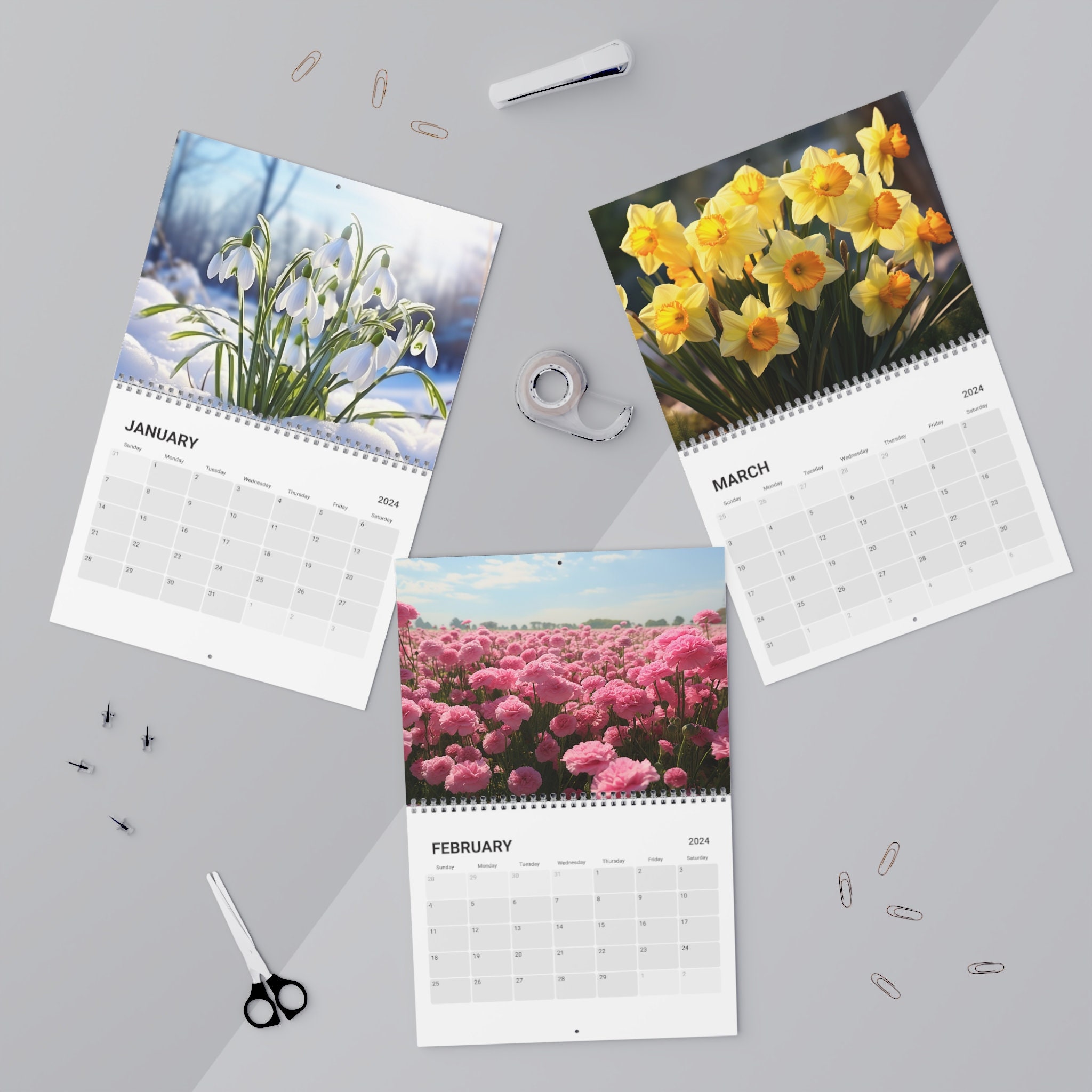 Floral Calendar 2024, 2024 Floral Wall Calendar, Vertical Floral