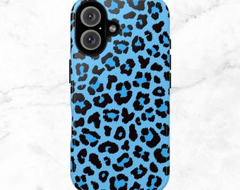 Coque de portable bleue léopard : coques d'iPhone et de Samsung Galaxy à imprimé animal