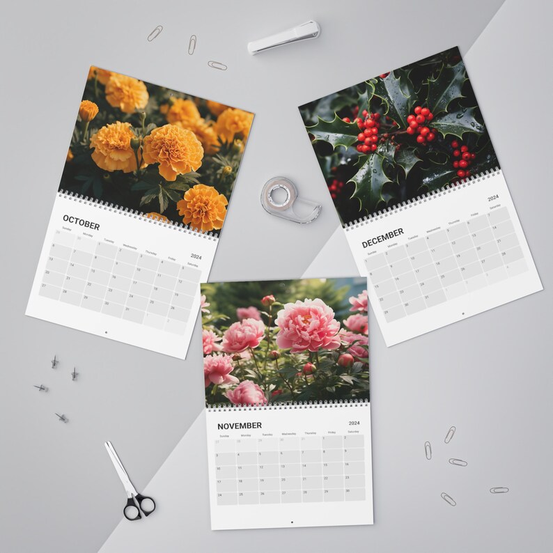 2024 Monthly Floral Calendar, 2024 Flower Wall Calendar, Floral Wall