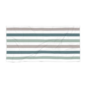 Eucalyptus & Sage Stripe Beach Towel // Summer Vacation, Beach Towel, Neutral Print