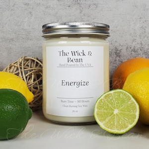 Energize | Aromatherapy | Scented Soy Candle | Natural Soy Wax Candle | Container Candle | Dye Free | Hand Poured|Small Batch