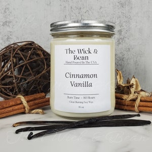 Cinnamon Vanilla Scented Soy Candle | Natural Soy Wax Candle | Container Candle | Dye Free | Hand Poured Small Batch Candles