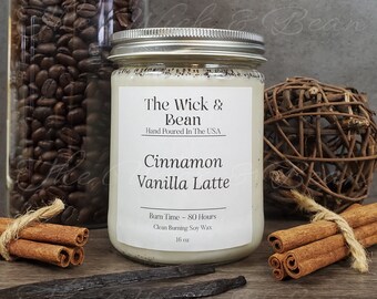 Cinnamon Vanilla Latte Scented Soy Candle | Coffee | Hand Poured |Small Batch