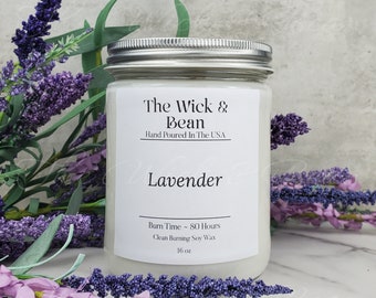 Lavender Scented Soy Candle | Natural Soy Wax Candle | Dye Free | 16 oz Candle | Hand Poured |Small Batch