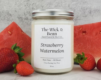 Strawberry Watermelon Scented Soy Candle | Natural Soy Wax Candle | Container Candle | Dye Free | Hand Poured |Small Batch