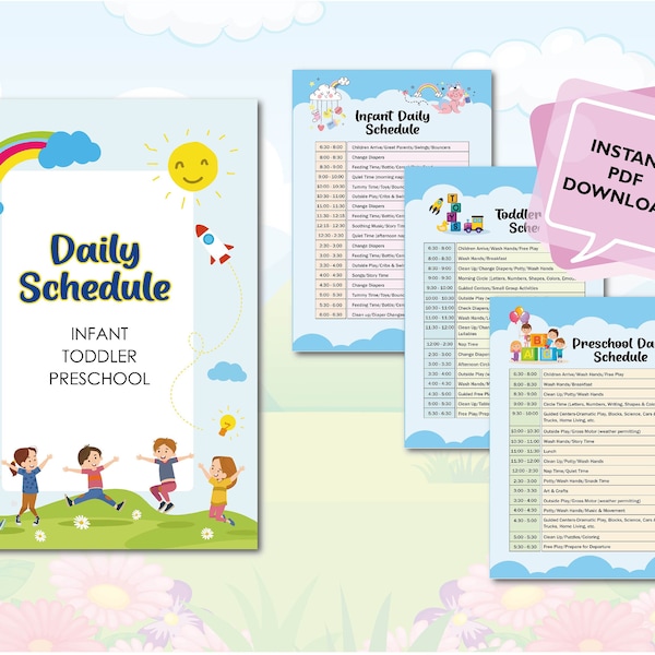 DAYCARE DAILY SCHEDULES / Infant, Toddler & Preschool Daily Schedules / Ideal for in Home Daycare