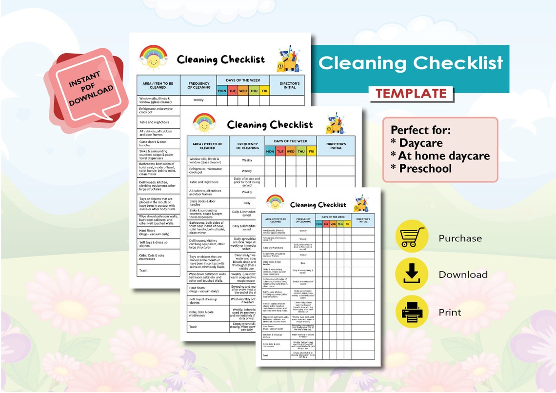 Daycare Cleaning Checklist | Editable and Printable Cleaning Record ...