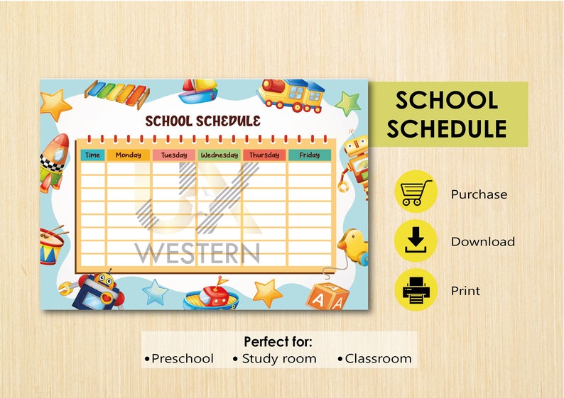 Editable School Schedule for Children, School Supplies, Printable ...