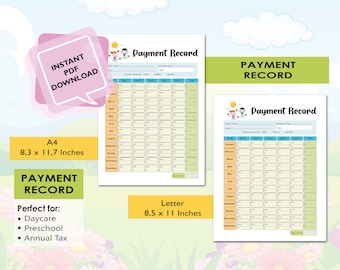 PAYMENT RECORD, Tuition Log, Ideal for Daycare Center, Home Daycare, Preschool
