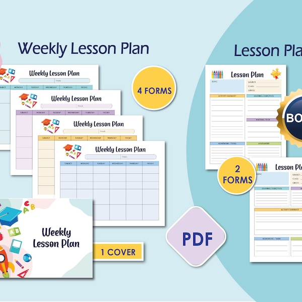 Weekly Lesson Plan Template | Lesson Planner daily Printable | Lesson Plan Book | Homeschool Teacher Planner | Preschools | Digital Planner