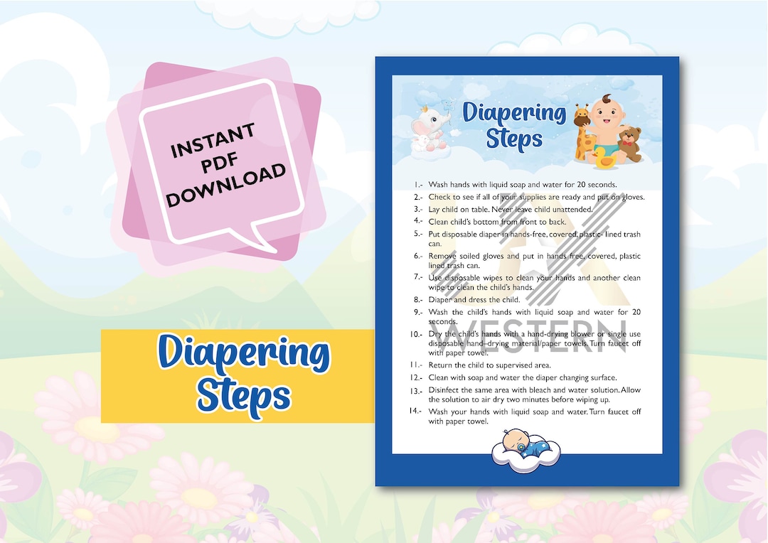 DAYCARE DIAPERING STEPS Poster/ Childcare Center Printable Diapering