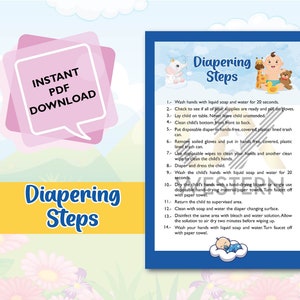 DAYCARE DIAPERING STEPS Poster/ Childcare Center Printable Diapering / Perfect for in Home Daycare