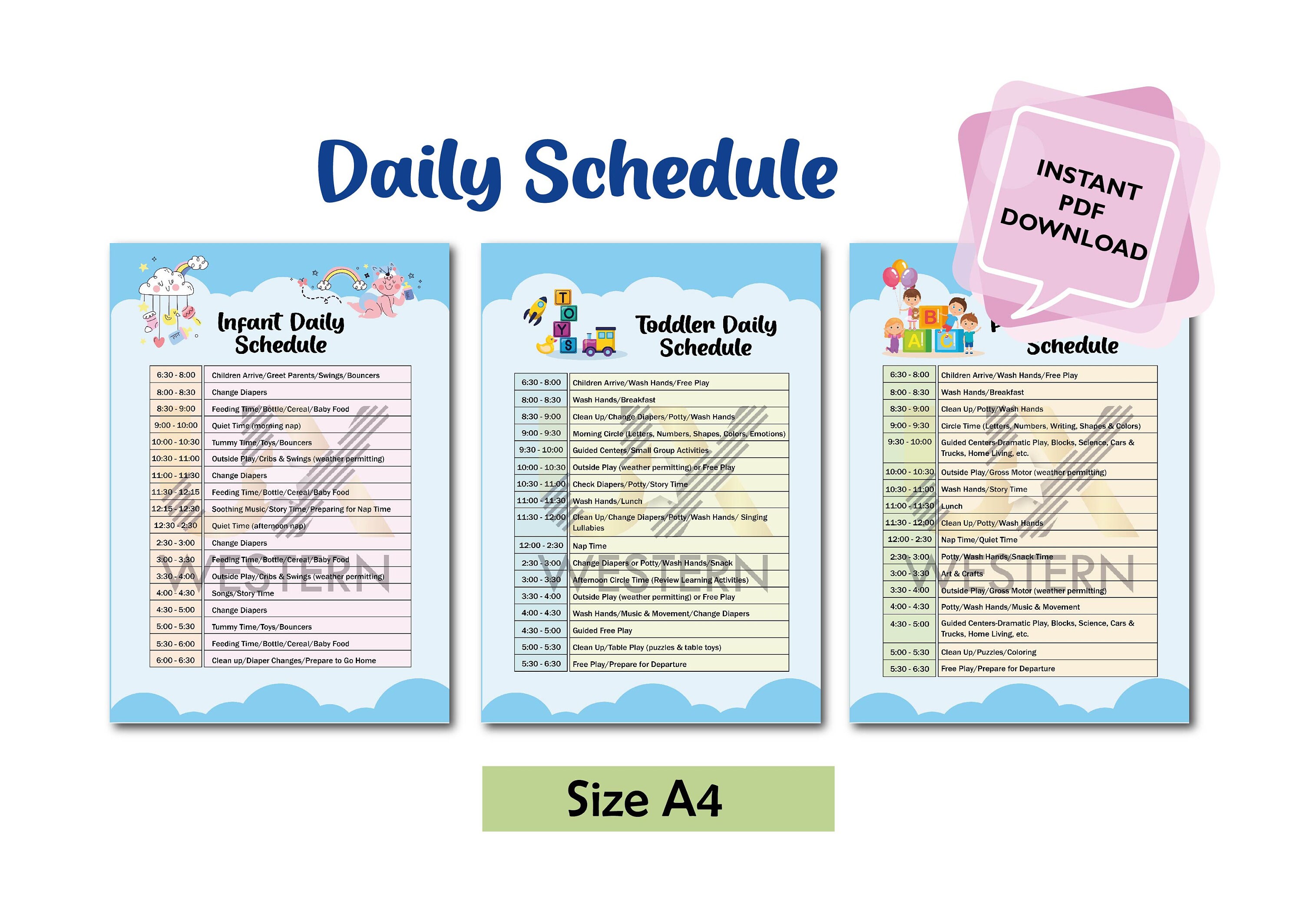 DAYCARE DAILY SCHEDULES / Infant, Toddler & Preschool Daily Schedules