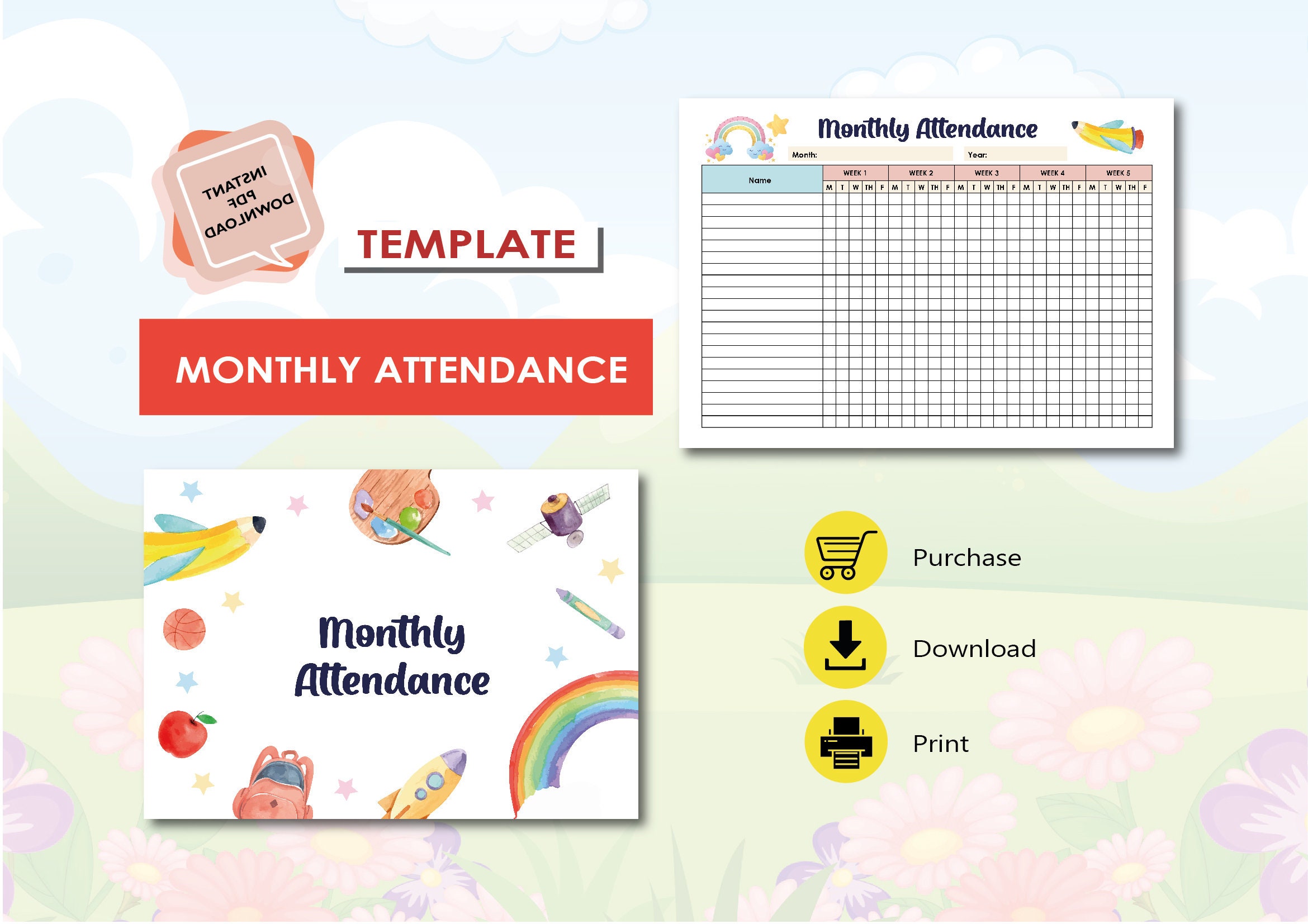 Monthly Attendance Sheet | Daycare Forms | PDF Fillable | Preschool ...