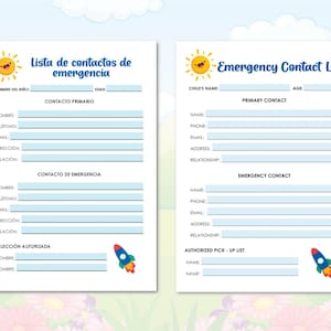 Spanish Daycare Forms | Daycare Emergency Contact form