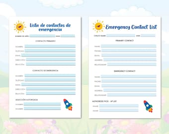 Formularios de guardería en español / Formulario de contacto de emergencia de guardería