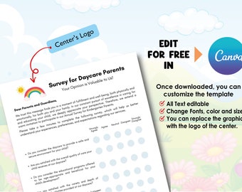 Daycare Parent Survey |Parent communication |  Daycare business  | Editable Digital Survey in Canva