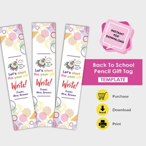 Pencil Gift Tag | Back to School | First day of school | Meet the Teacher | Open House Welcome | Editable Canva Template