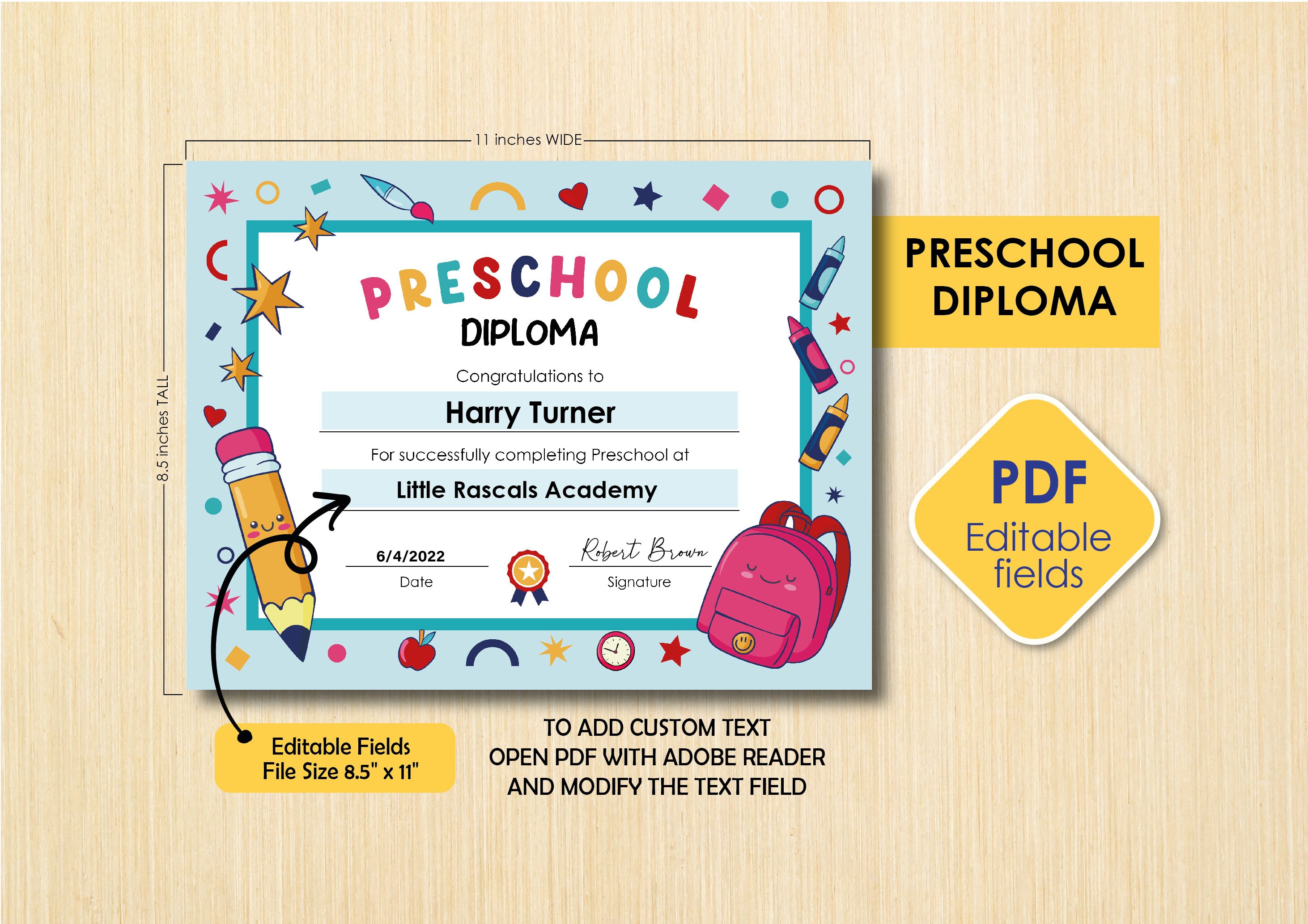 Preschool Graduation Sign Preschool Diploma Customizable Pre