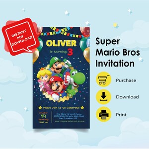 Super Mario Bros Birthday Invitation | Kids Birthday Invite | Childreens Birthday | Editable Canva Template