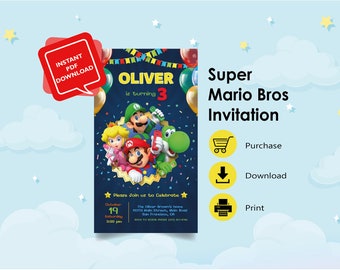 Invitación de cumpleaños de Super Mario: Invitación editable para fiesta infantil (Plantilla de Canva)