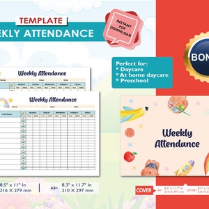Weekly Attendance Sheet | Daycare forms | PDF fillable | Preschool | Home Daycare