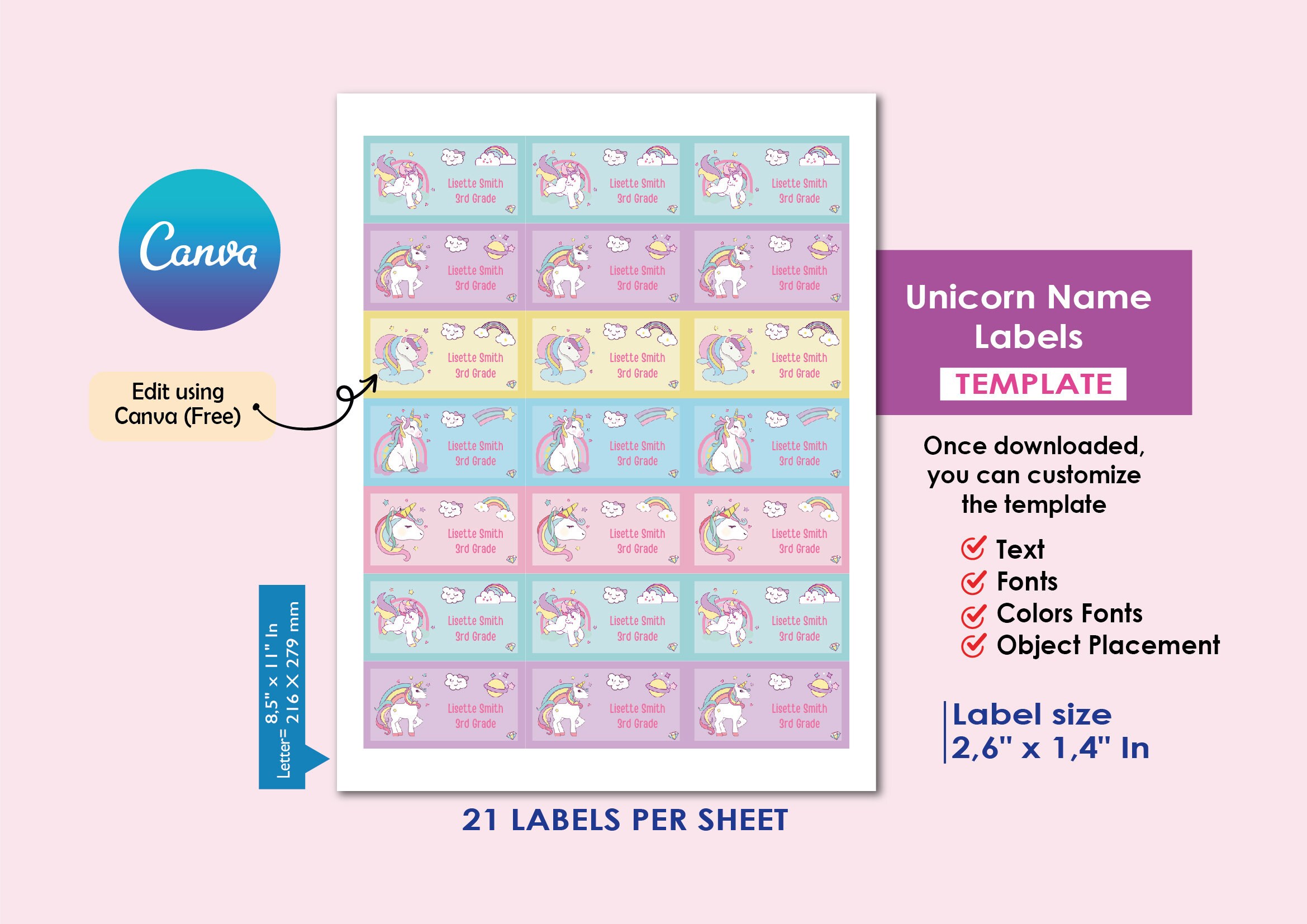Unicorn Name Labels | Editable Unicorn School Labels for Girls ...