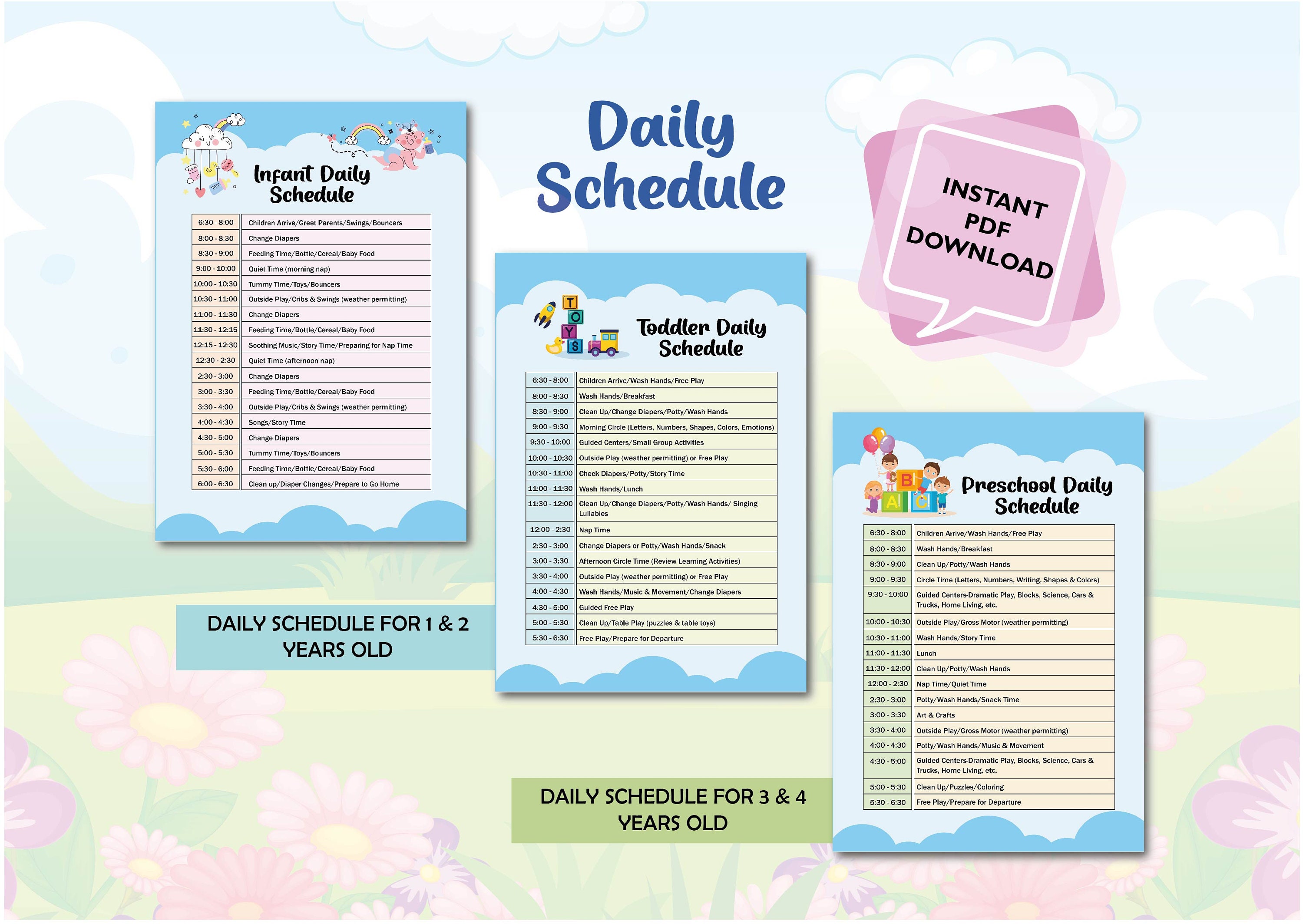 DAYCARE DAILY SCHEDULES / Infant, Toddler & Preschool Daily Schedules