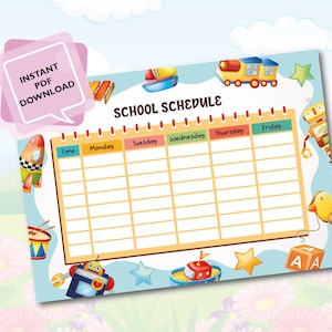 Editable School Schedule for Children, School Supplies, Printable School Timetable, Elementary School Timetable A3, A4, A5, Letter