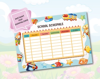 Editable School Schedule for Boys, School Supplies Theme, Printable ...