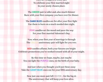 A Basket of Candles Poem; Wedding Shower Gift; Bridal Shower; Couple; Anniversary
