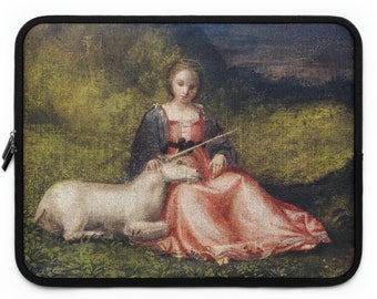 Unicorn Laptop Sleeve Giorgione's Woman with Unicorn (1510) famous painting. 13", 15", 17" Computer Protector