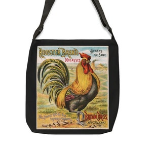 Roaster Tote Bag Adj. Strap Vintage Marketing Advertising Rooster brand molasses, in Green, Red, Brown, Blue or Black Great Gift