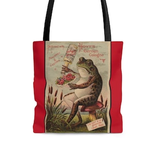 Frog on Tote, Vintage Advertising Grocery Tote Bag Hoyt&#39;s German Cologne Perfume Reusable Tote, Beach Bag, School Book Bag, Great Gift