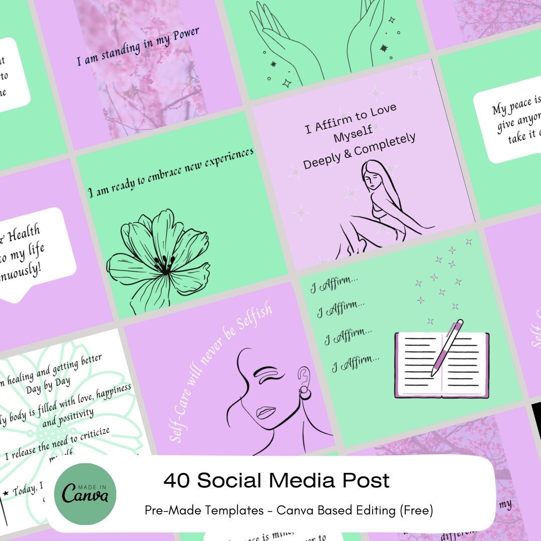 Affirmations Instagram Post Templates: Self-care Quotes (canva Editable ...