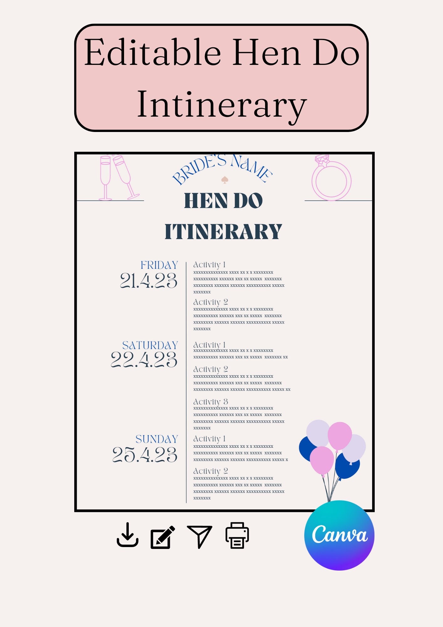 Editable Hen Do Intinerary Canva Template Etsy Editable Hen Do Intinerary Canva Template Etsy