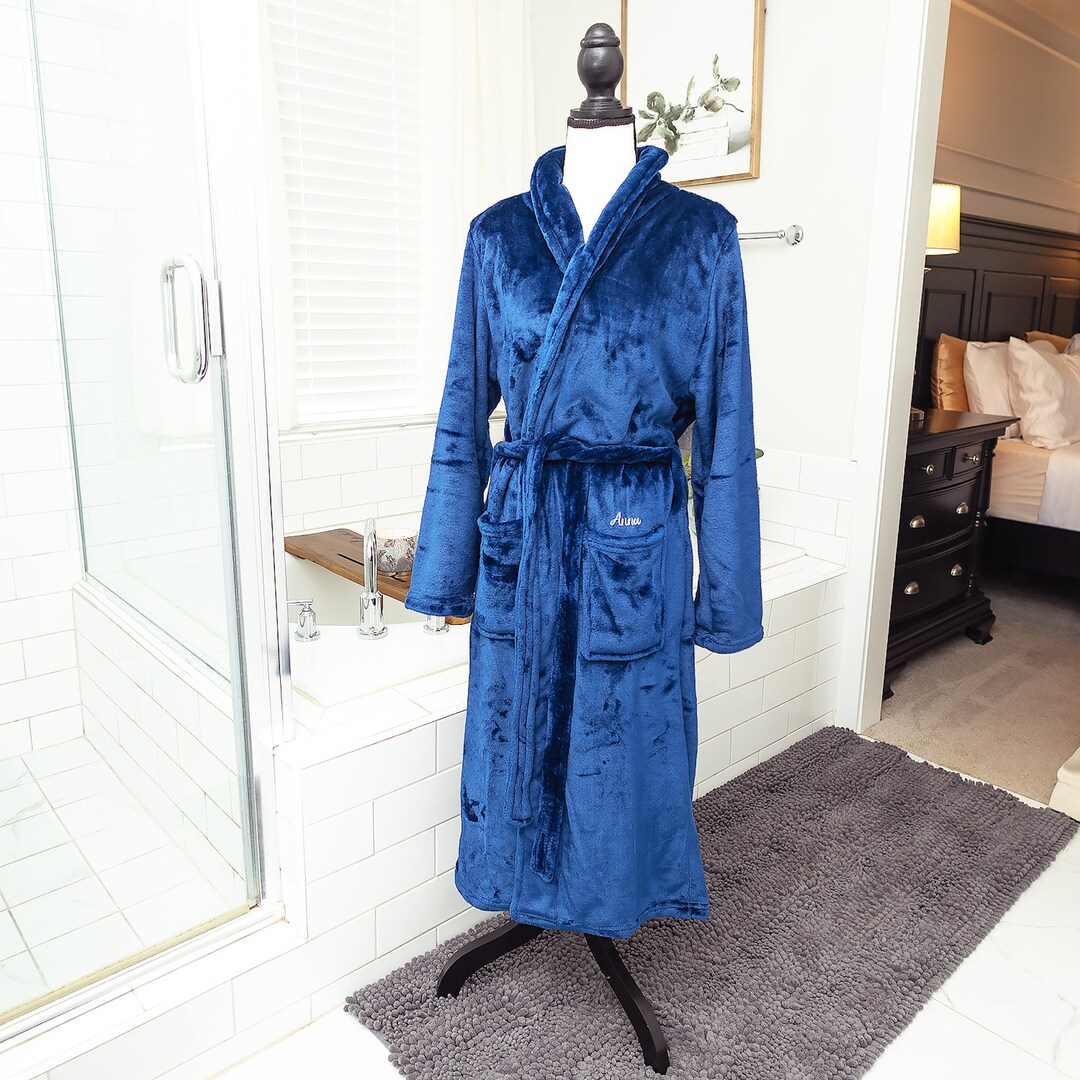Personalized Plush Robe With Embroidered Name Night Bathrobe Etsy