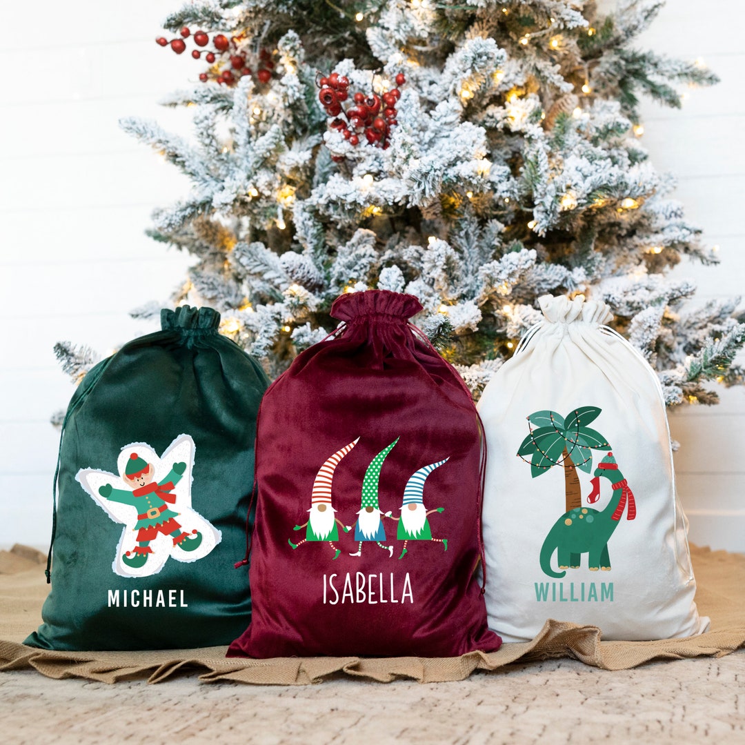 Personalized Santa Sack for Kids Presents velvet Christmas Gift Bag W/ Name Drawstring Santa Bag