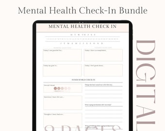 The Ultimate DAILY MENTAL HEALTH Check in Planner || Mood tracker, self-care check in, daily check in journal, daily reflection worksheet