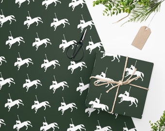 Horse Polo Hunter Green Wrapping Paper