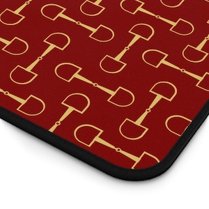 Deep Red / Gold Horse Snaffle Bit Desk Mat, Equestrian Lovers
