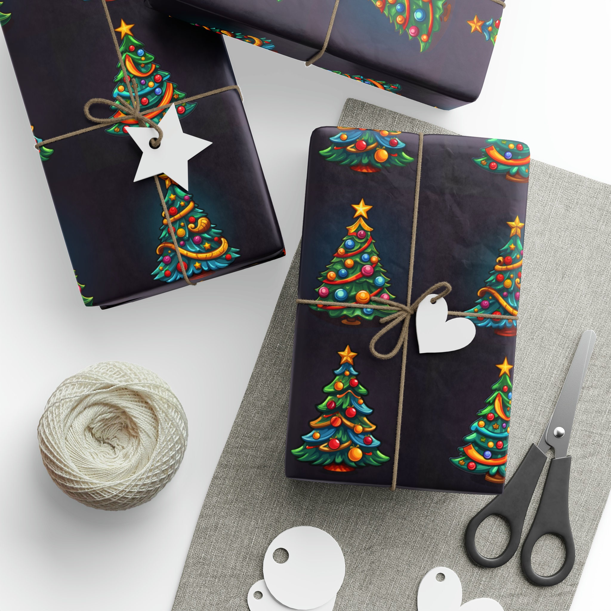 Black Christmas Tree Wrapping Paper, Black Gift Wrap, Christmas Paper,  Holiday Wrap, Gifts for Him, Wrapping Paper Roll 
