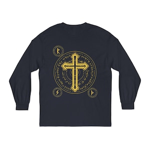 Occult Cross Unisex Long Sleeve T-Shirt, Ritual Circle Tee, Witchy Symbol Top, Gothic Wiccan Clothing