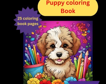 Welpe Pals Digitaler Download, digitales Malbuch, zum Ausmalen, Tiere ausmalen, Malbuch kinder, Ausmalen, Ausmalen
